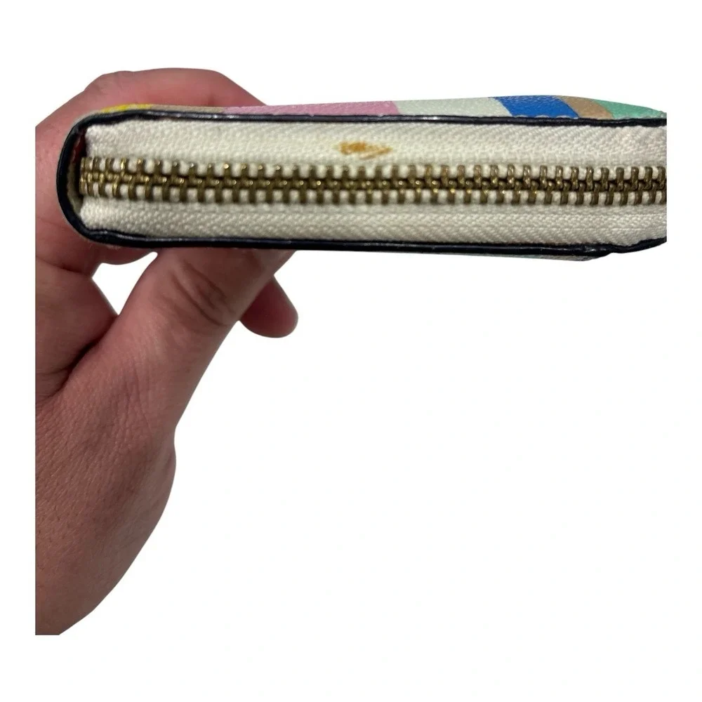 Kate Spade Neda Grove St. Dune Stripe Leather Zip Around Accordion Wallet-Stains